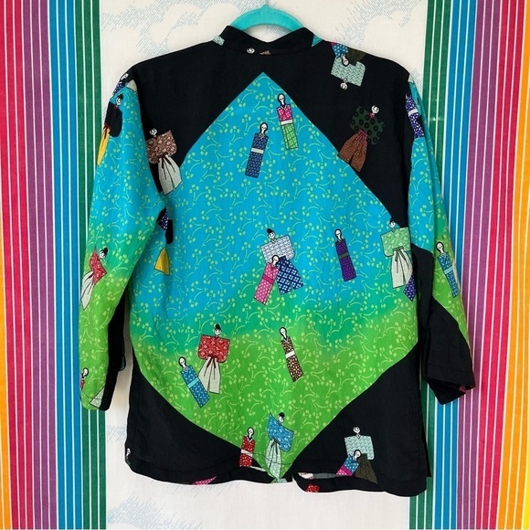CITRÓN Santa Monica colorful blouse geisha figure pattern small - Picture 6 of 6
